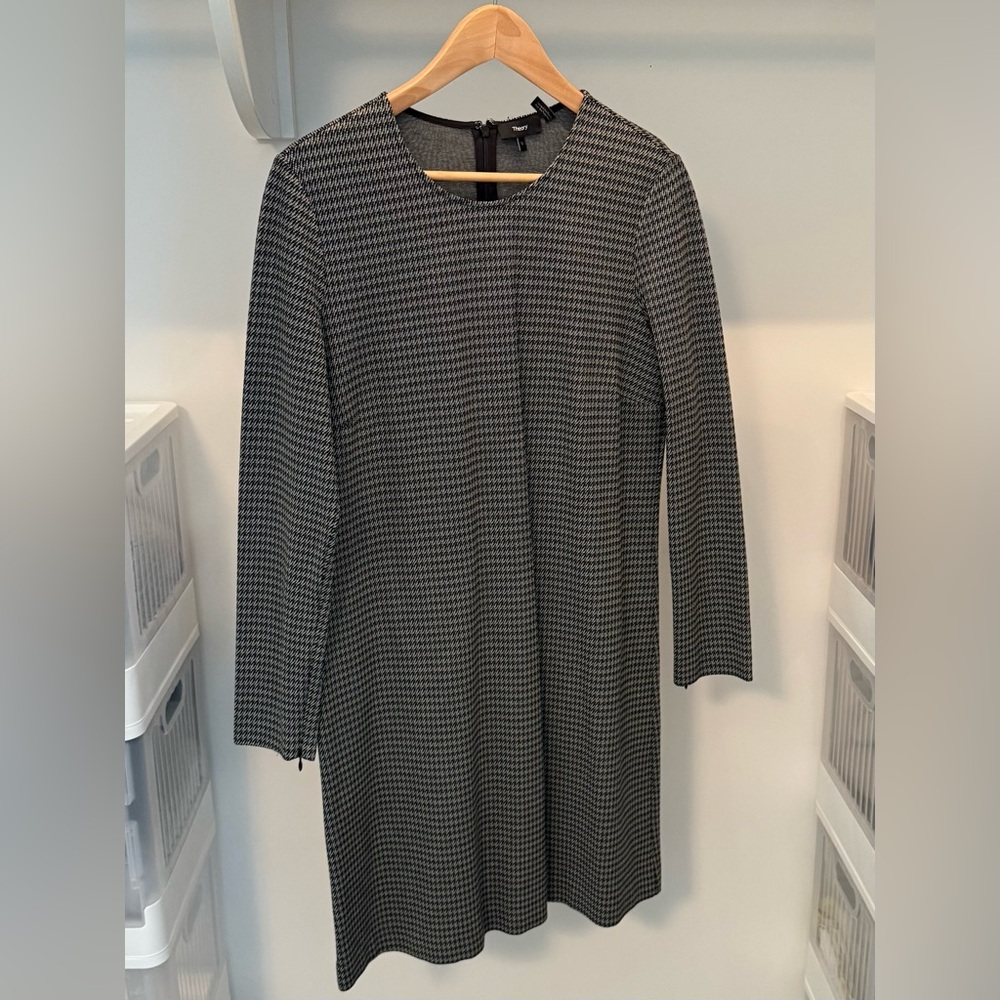 Theory Wynter Dress Houndstooth Long Sleeve Gray/black NWOT